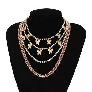 5Pcs set Rhinestone shiny Butterfly layer Necklace